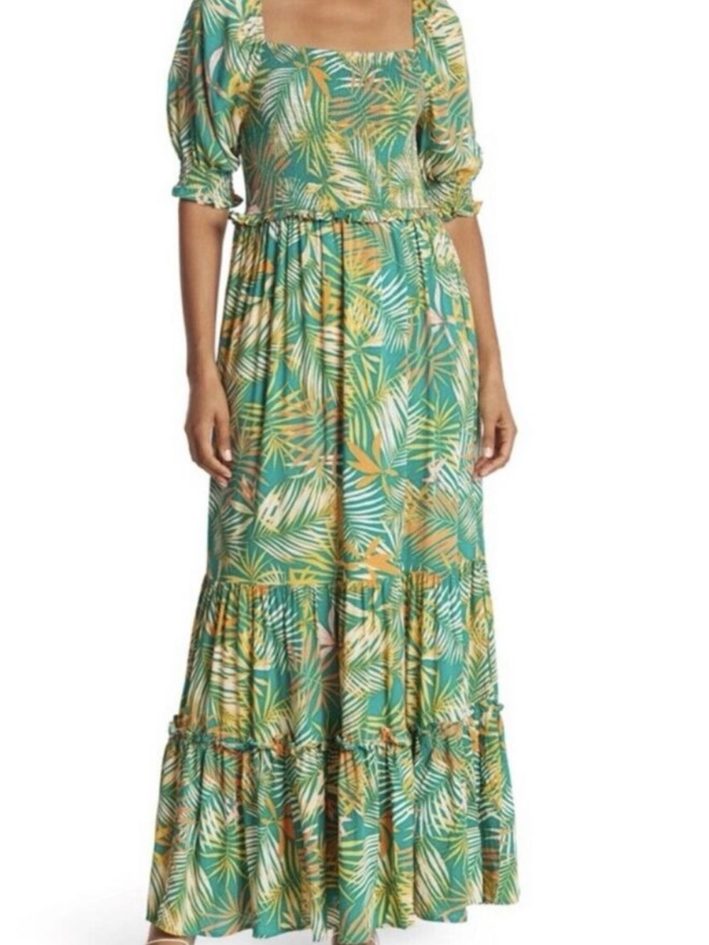 Betsey Johnson Green Tropical Print Maxi Dress